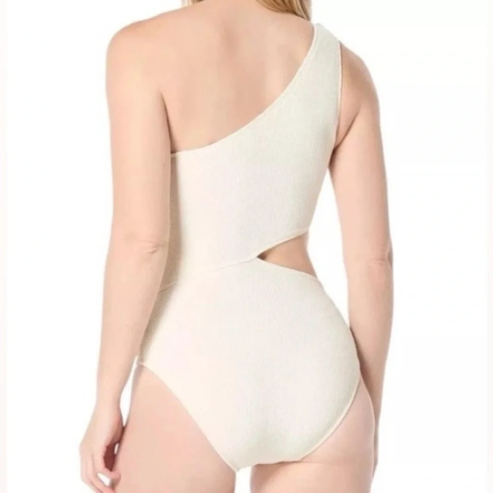 Michael Kors Textured One Shoulder Swimsuit Cream NWT Size 8